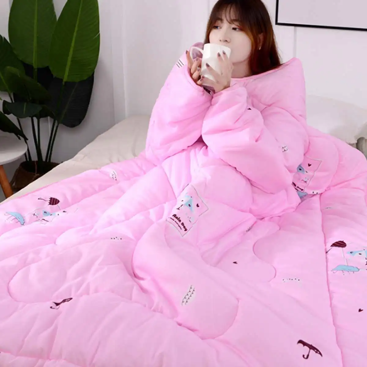 

Winter Lazy Quilt With Sleeves Family Comforters Blanket Cape Printed Cloak Nap Covered Blanket Christmas Gift