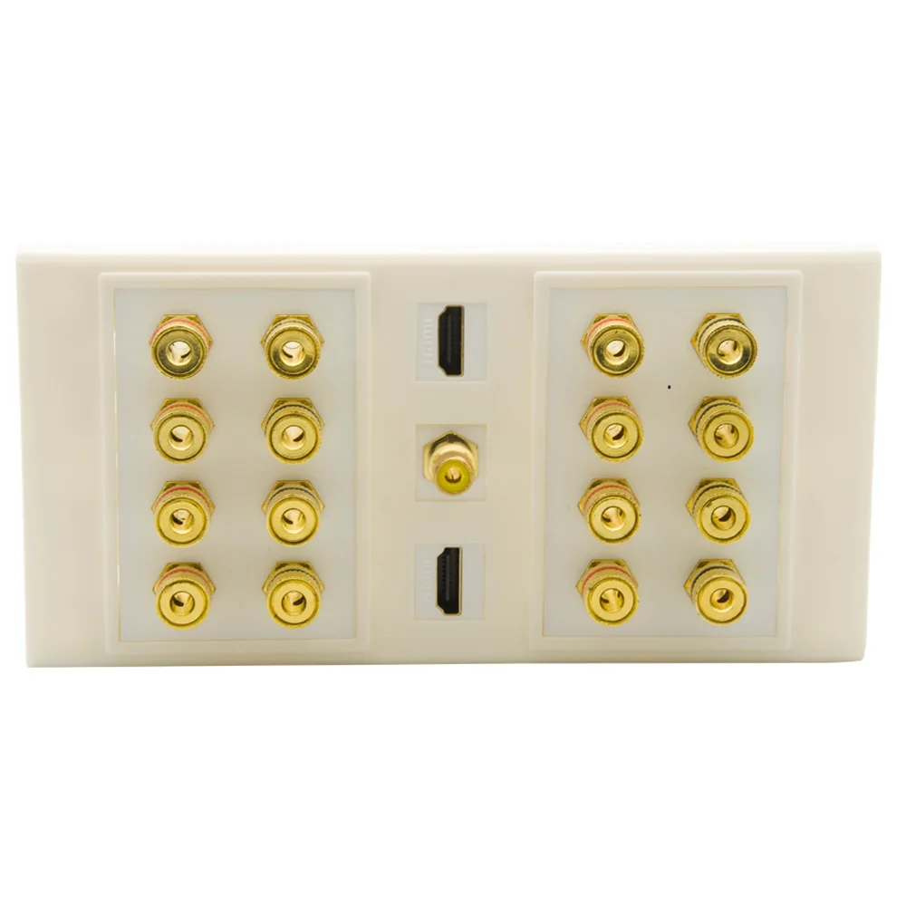 Dual 86 Female To Female 8.1 Speaker Banana Sound Box Wall Plate With 2 Ports Hdmi 1 Port Rca