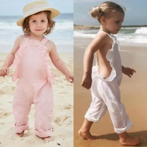 

1-4T Newborn Kids Baby Girls Romper Ruffle Backless Jumpsuit Soild Outfits Summer Wholesale