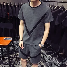 Весна-лето, новинка, комбинированный спортивный костюм с коротким рукавом, спортивный костюм, спортивная рубашка