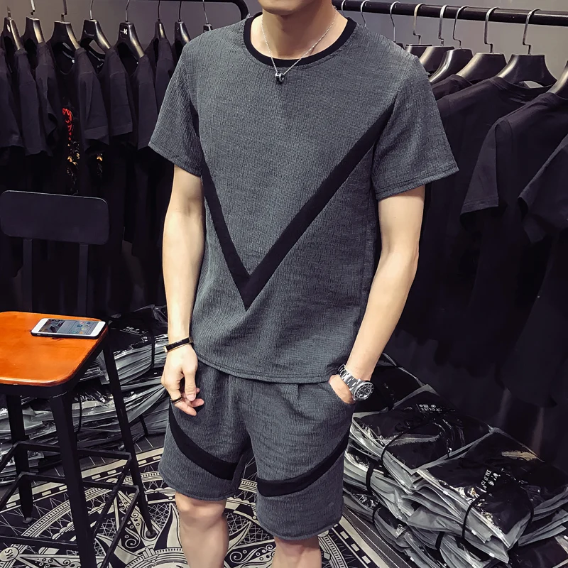 

2019 Spring and summer New Collision Split Joint Short Sleeve T Pity Motion track Suit Sports Shirt Leisure gym Free shipping