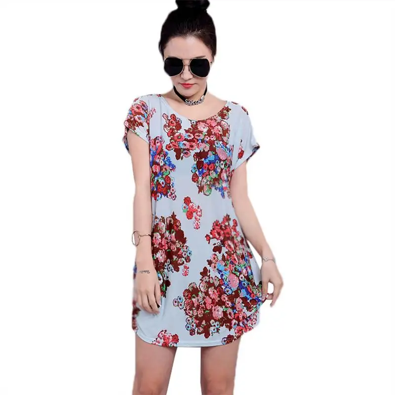 Новое летнее женское платье большого размера свободное толстое мм с короткими