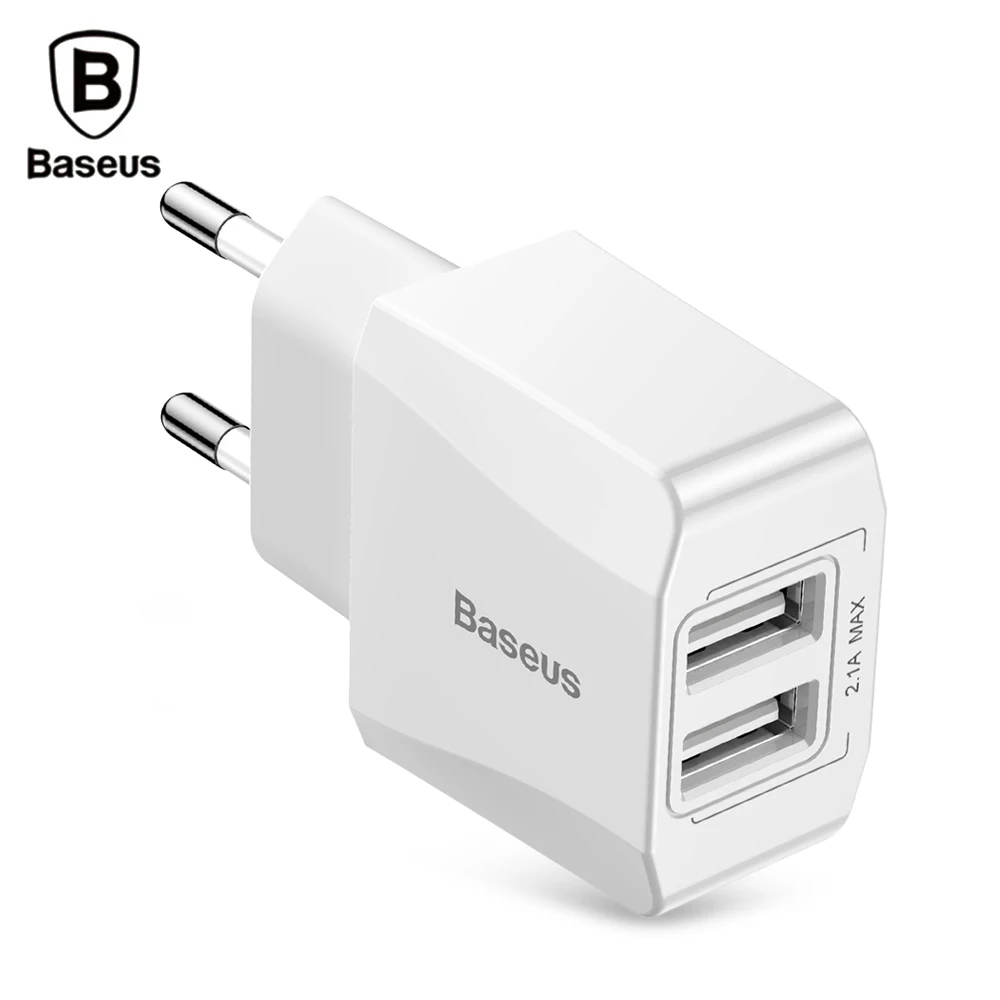 

Baseus Mini 5V/2.1A Charger Dual USB Output Charging Adapter For Phone Tablet EU Plug Travel Charger PC White ABS