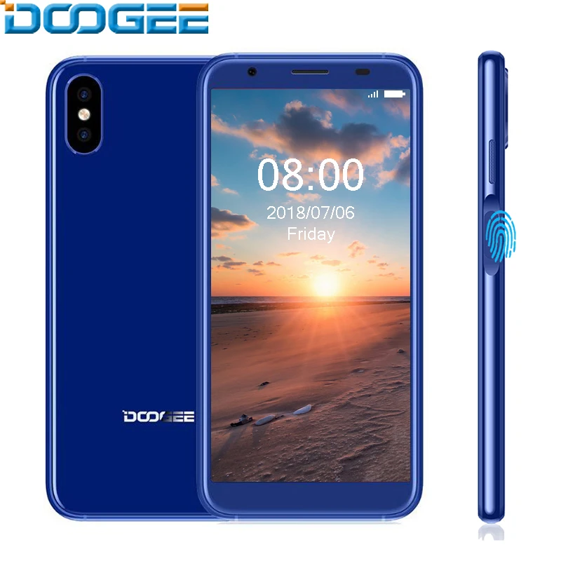 Новое поступление Doogee X55 сбоку отпечатков пальцев Смартфон 5,5 дюйма Hd 18:9 4 ядра 16 Гб ПЗУ двойной Камера 8,0 МП Android 7,0 2800 mah