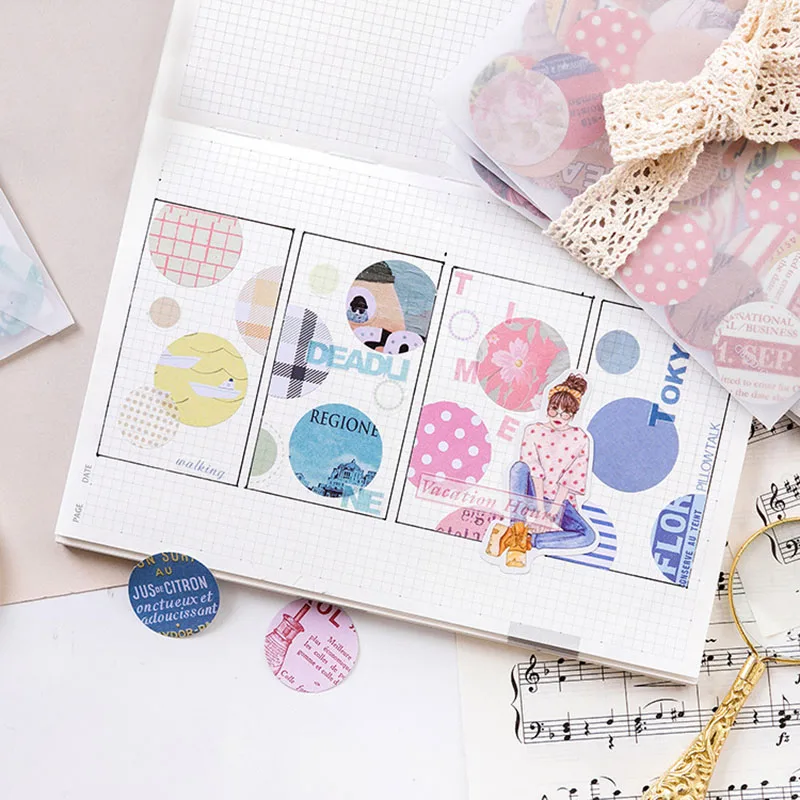 100pcs/bag Vintage Round Stickers Adhesive Scrapbooking Paper Stickers Creative Letter Decor Girls Gifts School Supplies