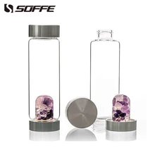 Soffe 600ml Energy Healing Natural Crystal Water Bottle Gemstone Quartz My Crystal Glass Water Bottles Bpa Free With Lid Tumbler