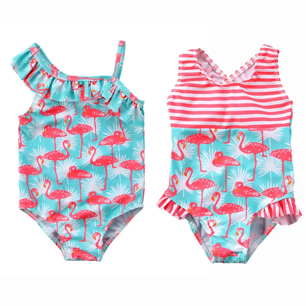 Одежда для малышей Детская одежда для девочек боди с изображениями Фламинго женский купальник ванный комплект пляжная одежда на одно плечо комбинезон с птицами