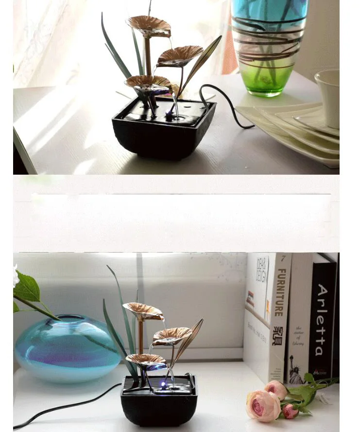 

110V-220V Modern Water Fountain LED Waterfall Micro Landscape Desktop Feng Shui Lucky Living Room Office Creative Home Decor