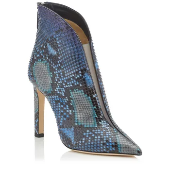 

Blue Snake Pattern V-shape Ankle Boots Plus Size Dress Shoes Women