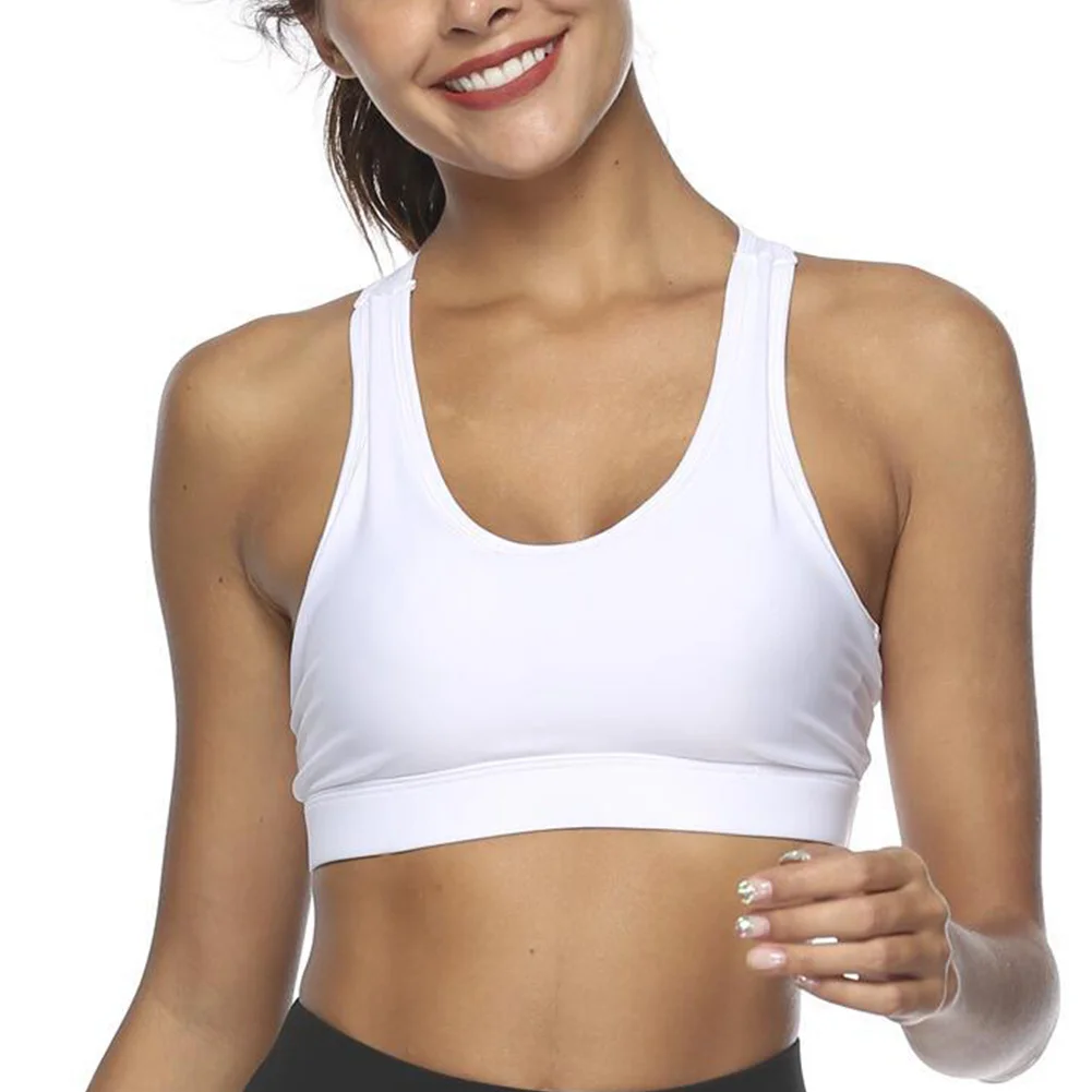 Women Running Stretch Gym Yoga Padded Hollow Phone Pocket Workout Sports Bra Tank Top