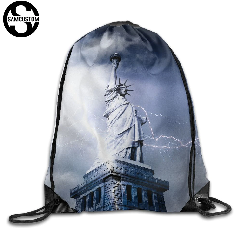 

SAMCUSTOM Statue of Liberty Lightning Shoulders Bag Fabric Backpack men and women Port Drawstring Travel Shoes Dust Storage Bags