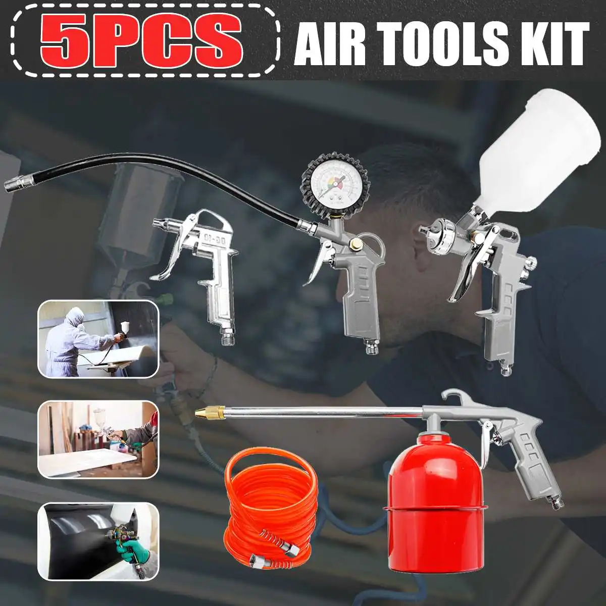 

5-Pack Pneumatic Spray Painter Cleaning G un Kit Duct Pneumatic Tool Set