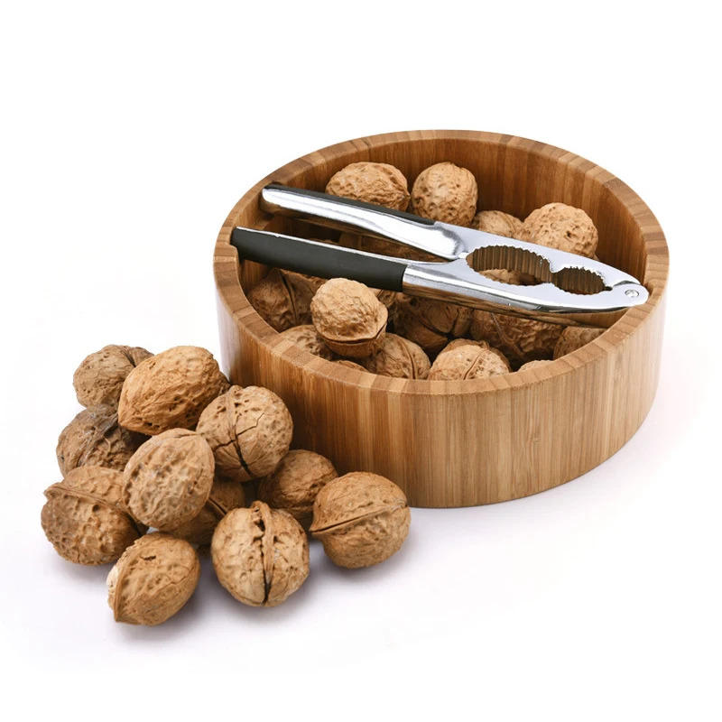 

Multifunctional nut cracker aluminum alloy Pecan Walnut Nutcracker hazelnut almond Opener Tool with Bamboo Bowl for Kitchen home