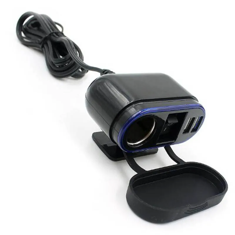 

Motorcycle Dual 5V 1A/ 2.1A USB Car Charger Cigarette Lighter With Cigarette Butts And Switch Waterproof Blue Display