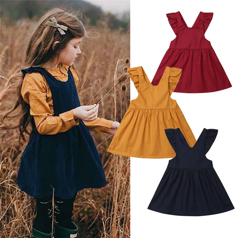 

Casual Kids Baby Girls Solid Dress Ruffle Flying Sleeve Backless O-Neck Party Pageant Dress Girls Xmas Tutu Cotton Dress 6M-5Y