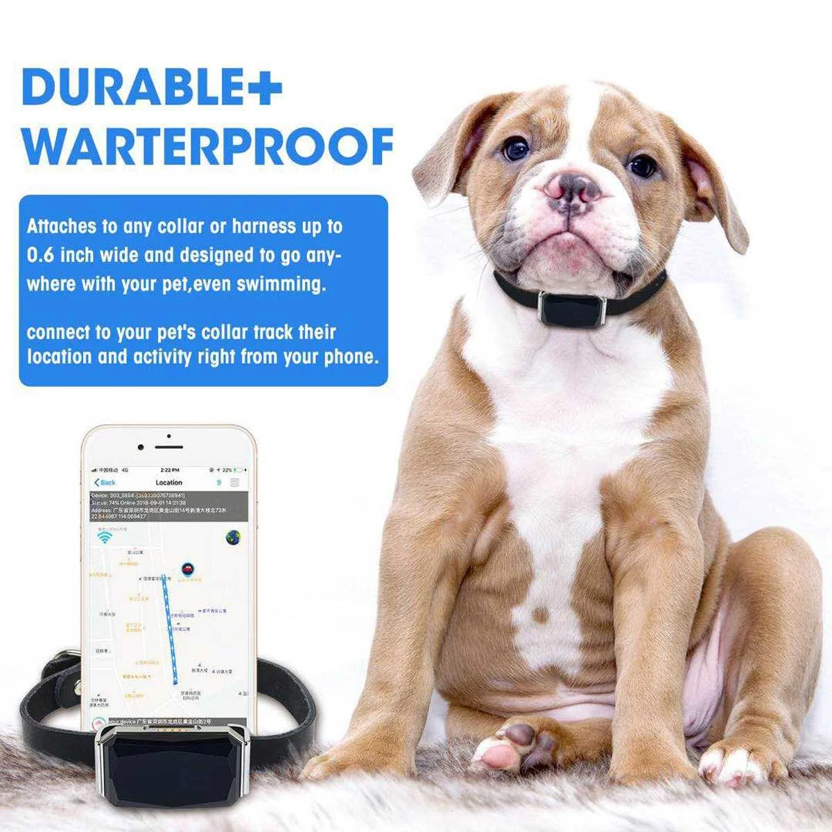

New Arrival IP67 Waterproof Pet Collar GSM AGPS Wifi LBS Mini Light GPS Tracker for Pets Dogs Cats Cattle Sheep Tracking Locator