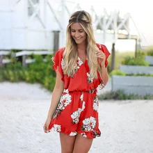 Pickyourlook богемный винтажный женский комбинезон с коротким рукавом цветочный принт повседневные праздничные летние женские комбинезоны с рюшами