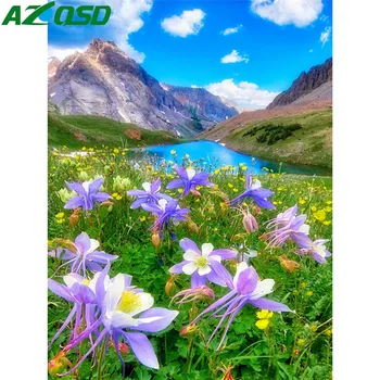 

AZQSD Diamond Embroidery Full Display Flower Landscape Diamond Painting Scenic Handmade Home Decor Rhinestones Pictures Gift