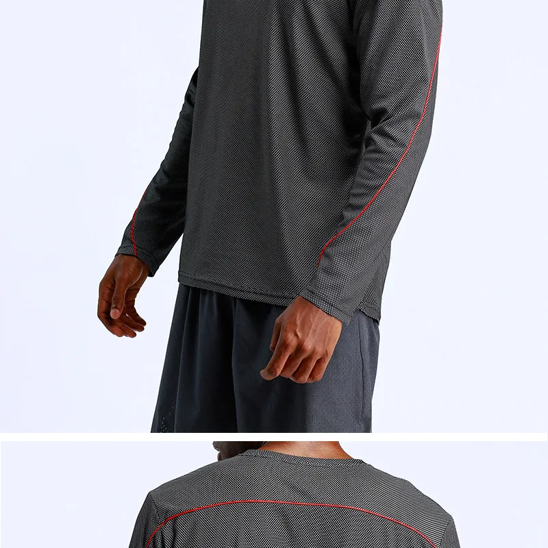 Мужская спортивная рубашка с длинным рукавом из дышащей ткани, свободная спортивная рубашка для спортзала, быстросохнущая футболка для бега, тренировочная майка для фитнеса