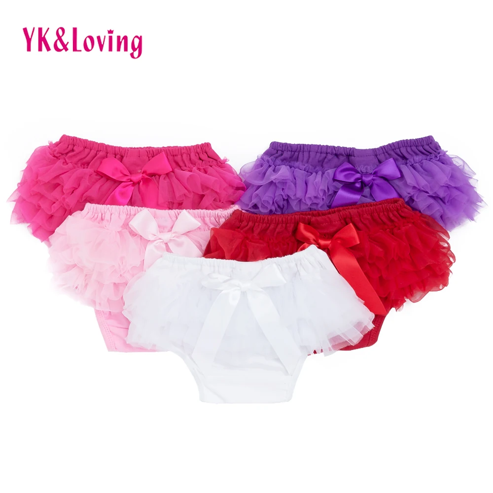 

New Cute Baby Girls Short Pants Cotton Layers Chiffon Ruffled Newborn Bloomer Solid Color Shorts Kids Diaper Covers PP Shorts
