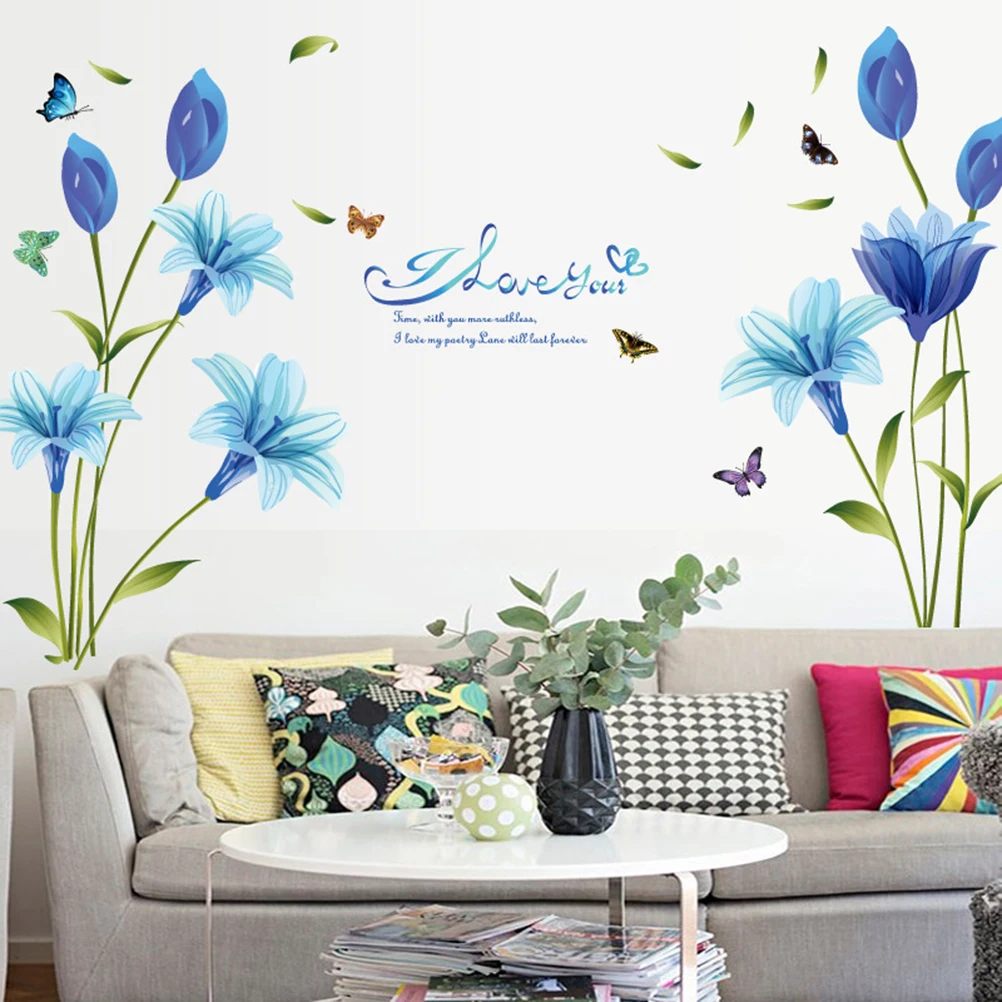 1PC Floral Wall Sticker Decal Non Toxic Lily Flower Butterfly Wall