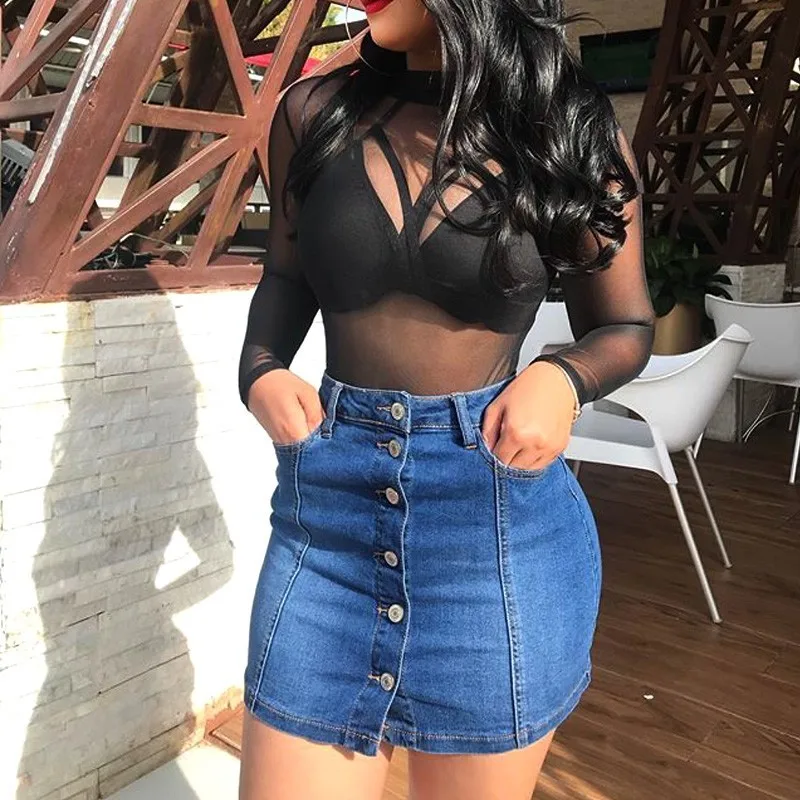 LIBERJOG женские джинсовые юбки юбка Сексуальная одной кнопки Карманы синий Жан Мини Женский Винтаж короткая Высокое качество Лето