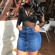LIBERJOG женские джинсовые юбки юбка Сексуальная одной кнопки Карманы синий Жан Мини Женский Винтаж короткая Высокое качество Лето