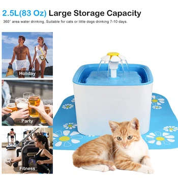 

High Quality Newest Square Flower Style Automatic Electric 2.5L Pet Water Fountain Dog/Cat Drinking Bowl With Mat