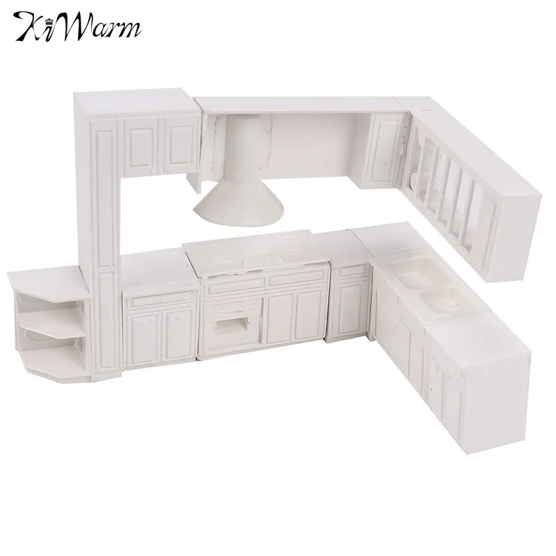 

Kiwarm Simple 16pcs White Miniature Doll House Kitchen Furniture Cabinet Cupboard Closet Set For Kids Play Toys Gift Ornament