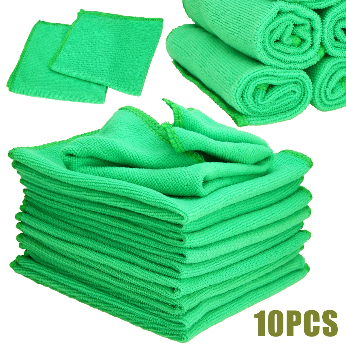 

10Pcs Green Microfiber Cleaning Auto Car Detailing Soft Microfiber Cloths Wash Towel Duster Home Cleaning Tools