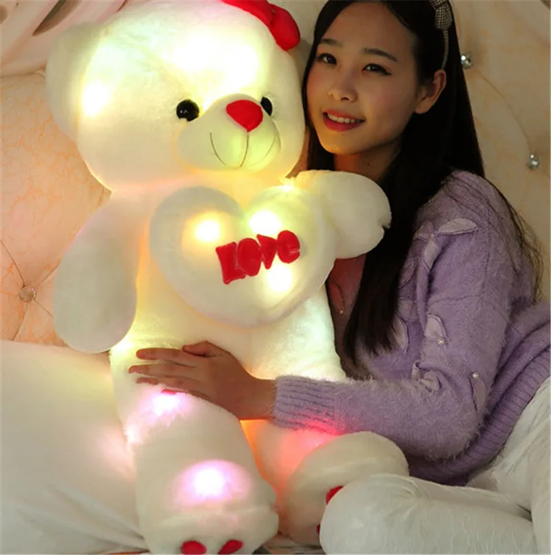 

Creative Light Up LED Teddy Bear Stuffed Animals Plush Toy Holding LOVE Heart Colorful Glowing Bear Valentine Day Christmas Gift