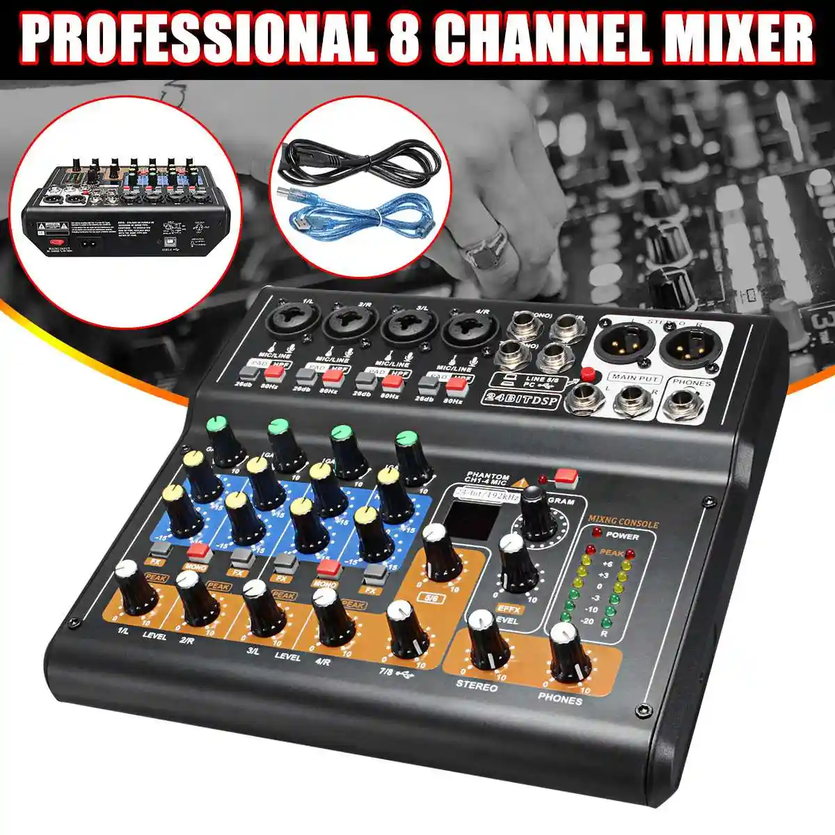 Kinco мини Портативный микшер 8 канальный Профессиональный Live Studio Audio КТВ караоке-микшер 48В микшерный пульт для Семья KTV - изображение