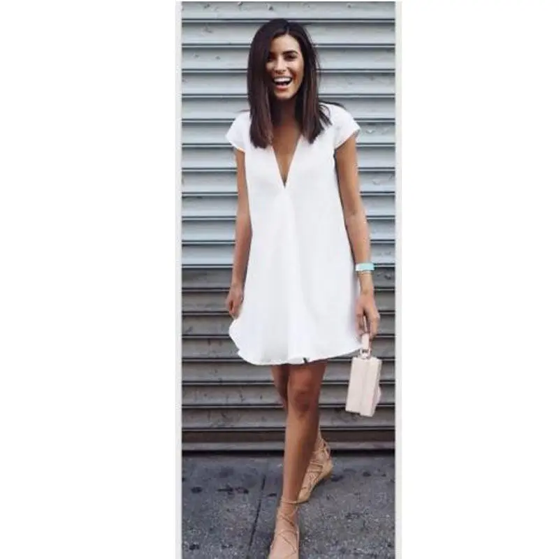 Women Fashion Casual Summer Dress 2 Style Deep V-Neck Solid Loose Slim Straight Mini Dress Outfit Everyday Size S-3XL Women Fashion Casual Summer Dress 2 Style Deep V-Neck Solid Loose Slim Straight Mini Dress Outfit Everyday Size S-3XL
