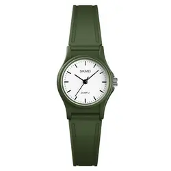 SKMEi детские часы 50 метров водонепроницаемый полиуретановый браслет мужские и женские Студенческие Кварцевые часы 1401, армейский зеленый