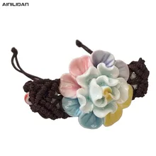 AINILIDAN Этнические украшения ручной работы воск веревки браслет цветной, глазурованный, керамический Браслеты ручной зажим цветок фарфоровые браслеты