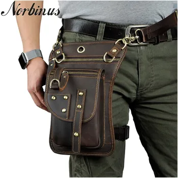 

Norbinus Motorcycle Thigh Drop Leg Bag Genuine Leather Men Waist BagMale Shoulder Messenger Bag Hip Belt Hook Fanny Packs Pouch