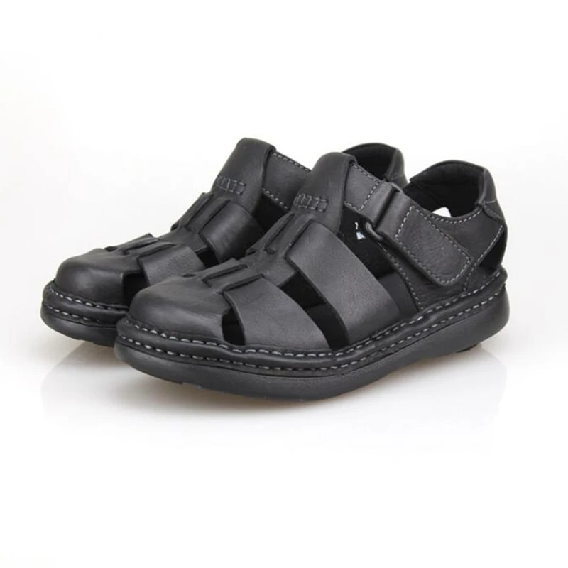 Soft Close Toe Men Real Leather Hollow out Sandals Man Summer Sport Shoes Beach Sandals Hook Loop Light Weight US Size