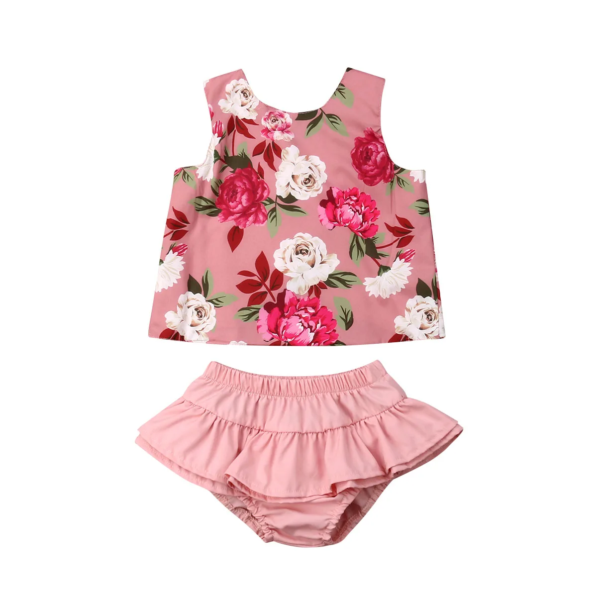 Summer Flower Toddler Newborn Baby Girls Clothing Set Vest T shirt + Ruffles Shorts Bloomer 2pcs