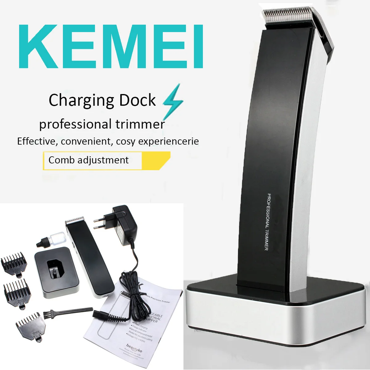 Kemei Cordless Electric Hair Clipper Rechargeable Hair Trimmers Shaver Razor Beard Haircut Men Hair Cutting Machine 220-240V