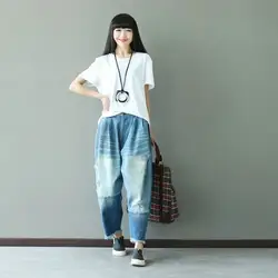 Лоскутные Джинсовые со средней талией кросс-брюки женские отбеленные джинсы отверстия 2019 Новые поступления