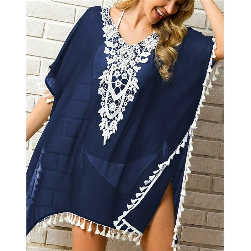 Mujeres de playa estilo Sexy Shein vestido transparente cubre Ups Verano de  manga corta borlas vestidos sueltos señora Split moda playa Mini vestido| Vestidos| - AliExpress