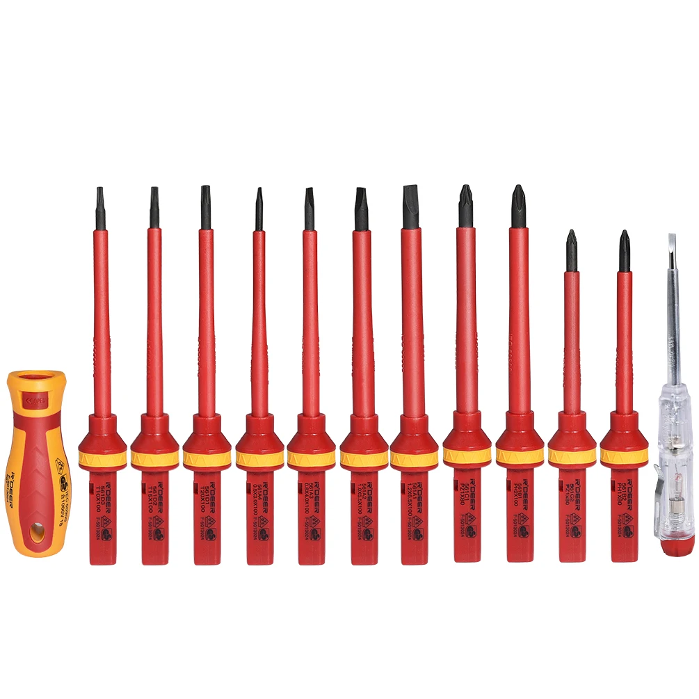 

13PCS CR-V 1000V VDE Insulated Torx Screwdriver Bit Set Magnetic Electrician Screw Drivers Repair Tool with Voltage Tester Tool