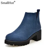 Cow Suede Ankle Boots Women Spring Autumn Ladies Short Boots D060 Fashion Woman Black Blue Gray Platform High Thick Heel Boots new suede leather women 7cm high heels boots woman spring autumn ankle boots woman ladies dress shoes size 42 black gray khaki