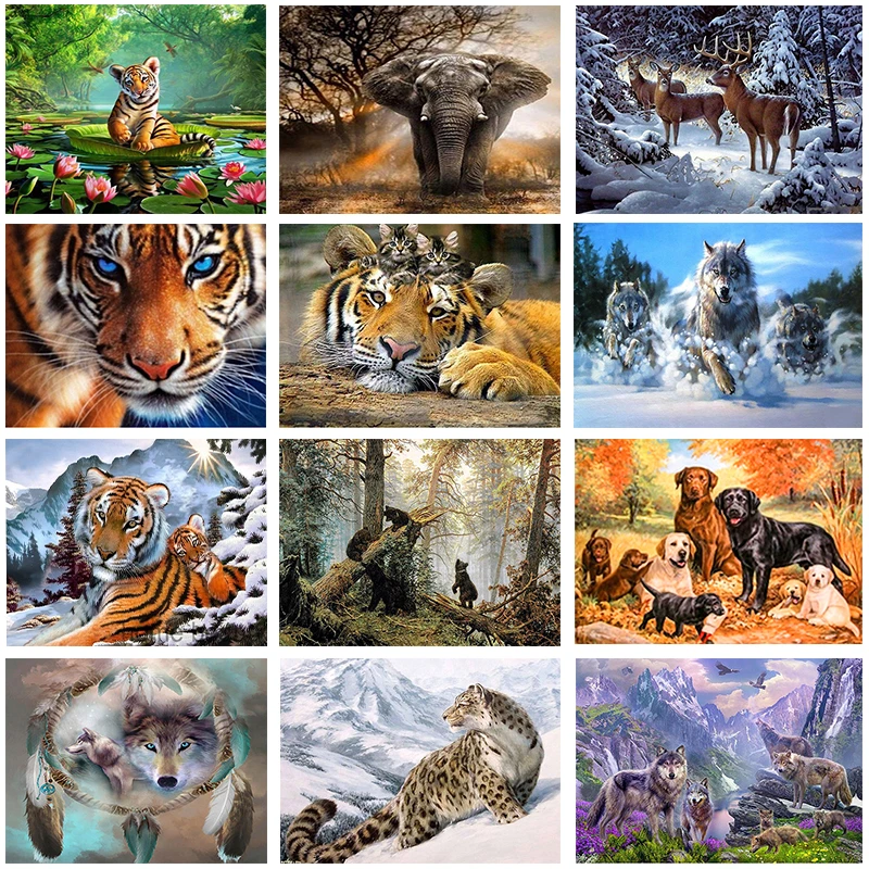 

FULL 5D DIY Diamond Painting Cross Stitch kit tiger picture Gifts Round Diamond Embroidery mosaic pattern Home Decor