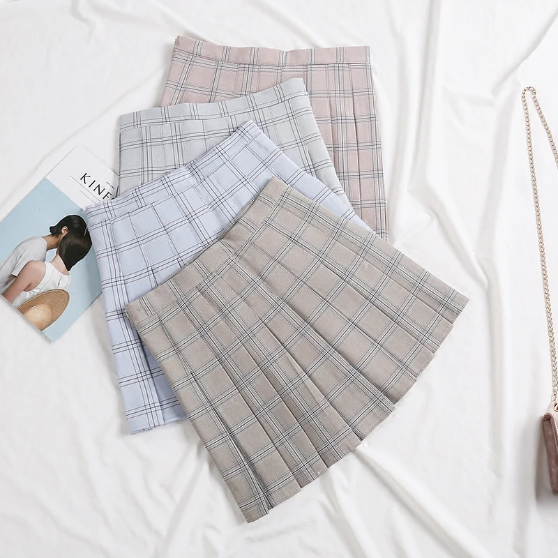 Плиссированная юбка клетчатая Лолита Стиль Хлопок А-силуэт выше колена Мини Длина империя талии Лето