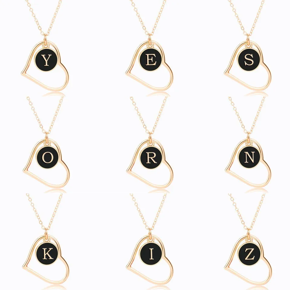 

Trendy Custom Made Gold Letters Necklace Double Side Black Round Pendant Lettering A-Z Private Necklaces&Pendants Couple Gifts