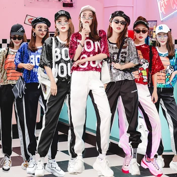 

New autumn and winter sequins Dance Dress Suit Modern Dance adult youth cheerleading hip-hop Jazz Dance