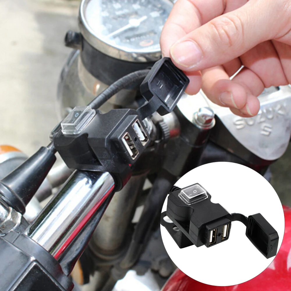 Motorcycle USB Socket Dual USB Port for Phone GPS Motorbike Handlebar ...