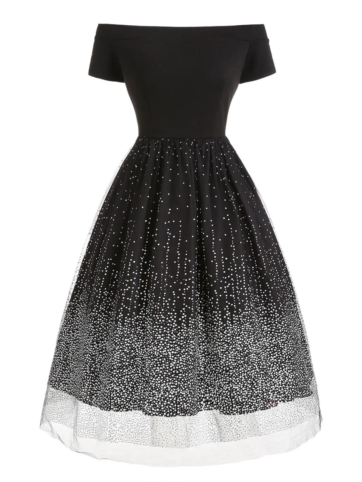 

Snow Print Vintage Dress Women Short Sleeve Off The Shoulder Eleagnt Party Dress Solid Black Casual Summer Dresses A-Line