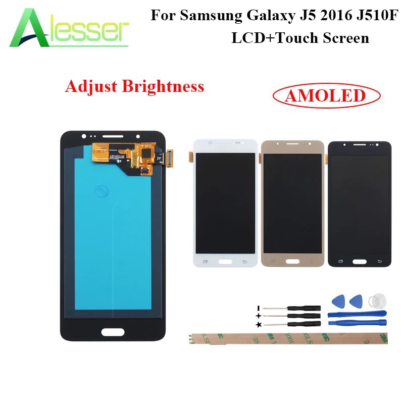 

Alesser For Samsung Galaxy J5 2016 J510F LCD Display And Touch Screen Adjust Brightness Amoled Screen Digitizer +Tools +Adhesive